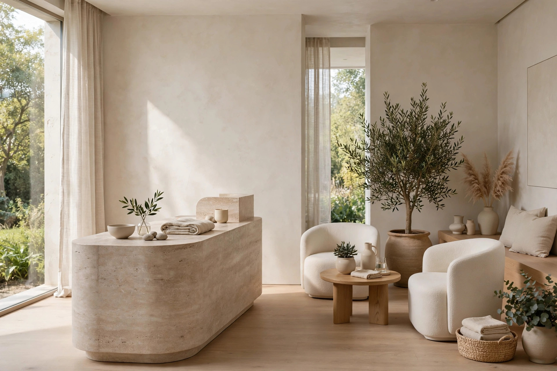 Elegant med spa reception area with soft natural light